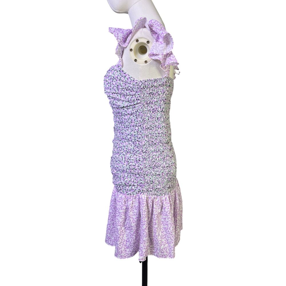 French Connection Lilac Floral Mini Dress Size 2 Smocked Ruffle Hem NWT - Picture 12 of 14